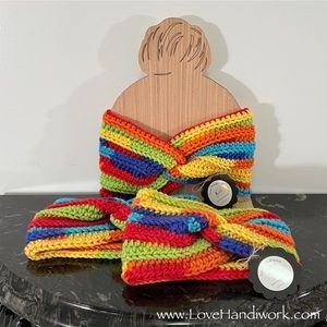 NEW Handmade Crochet Adult Rainbow Twisted Ear Warmer Headband: